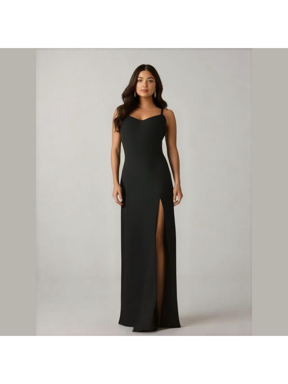 80s 1001 NIGHTS BLACK SPAGHETTI STRAPS FITTED CREPE MINIMALIST MAXI DRESS SZ 16